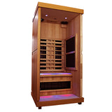 Interior view of Finnmark FD-1 Full Spectrum 1-Person Infrared Sauna at Aurora Sanctuary