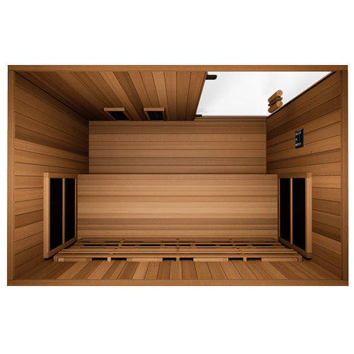 Explore the luxurious Finnmark FD-3 Full Spectrum 4-Person Infrared Sauna at Aurora Sanctuary - Top view image showcasing the spacious and modern design for ultimate relaxation and wellness.