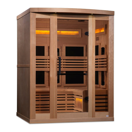 Golden Designs 2-Person Full Spectrum PureTech™ Near Zero EMF FAR Infrared Sauna with Himalayan Salt Bar Canadian Hemlock 